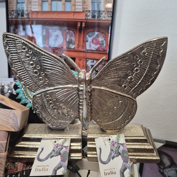 Silver Butterfly Bookends